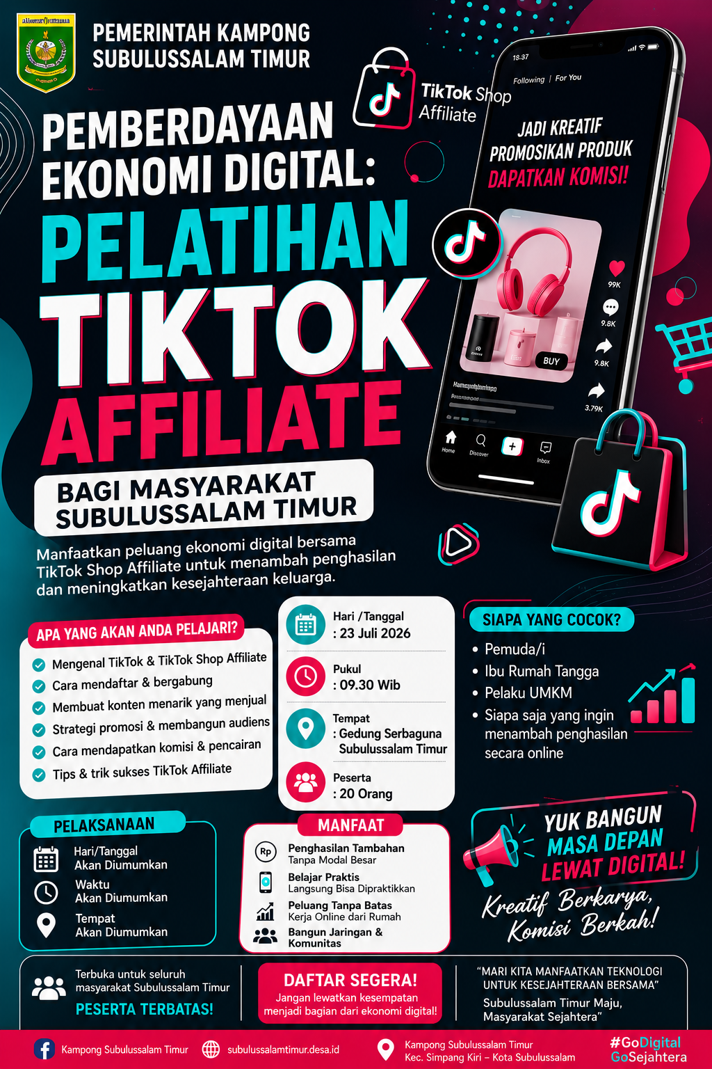 Pemerintah Kampong Subulussalam Timur Gelar Pelatihan TikTok Affiliate, Siapkan UMKM Bersaing di Era Digital